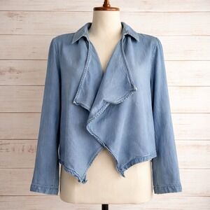 Soft Surroundings Chambray Denim Jacket Cardigan L Waterfall Open Blue Lagenlook